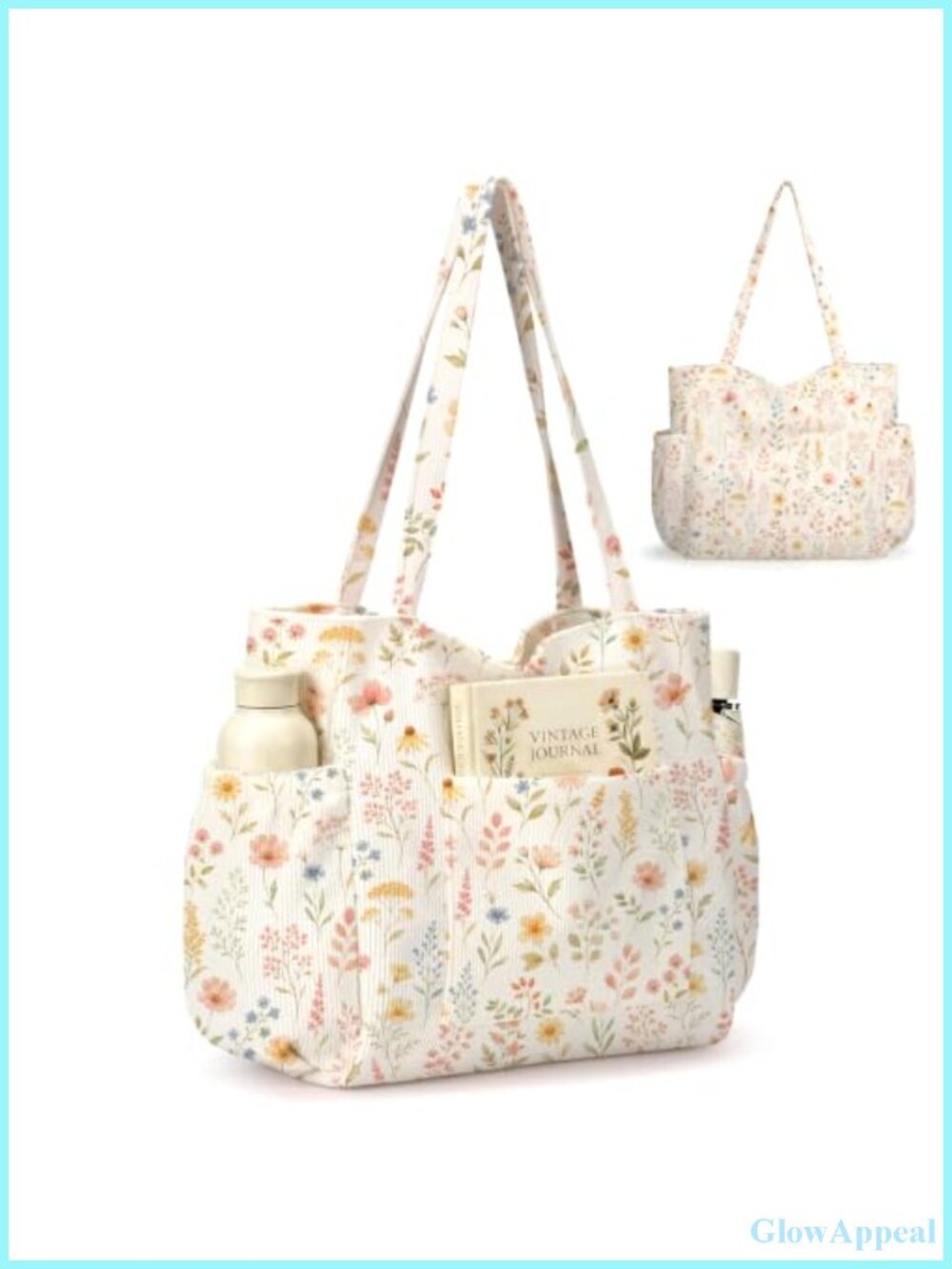 Corduroy Tote Bag for Women, Large Capacity with 6 Pockets, Shoulder Handbag
